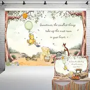 Vintage Pooh Bear Baby Shower Decorations Classic Winnie Neutral Backdrop with Green Balloon Newborn Birthday Cake Table Background 7x5 ft 97