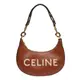 Celine 196923 平滑小牛皮刺繡 Logo 中款Ava 牛角包 黃褐色