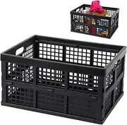 Collapsible Crate Folding Plastic Storage Crate Stackable Milk Crate with Handle Organizing Bin Container for Toys Food Clothes Tools in Trunk Garage 39L