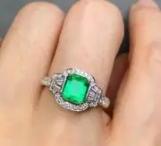 2.11 Ct Radiant Cut Natural Emerald Diamond Anniversary Ring14K solid White gold