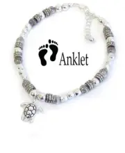 Selife Theme Turtle Dangle Charm and Mix Bead Anklet for Women