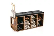 Giantex Industrial Shoe Cabinet Bench 10 Cubes Shoes Rack Storage Shelf Entryway w/2 Umbrella Stand