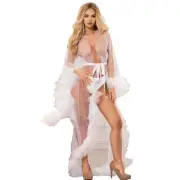 Sexy Plus Size 8-22 White Ruffle Lace Sheer Wedding Bridal Gown Robe Full Length