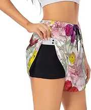 [WURTON] Butterfly Print Exercise Gym Workout Shorts Women's Athletic Shorts Dual-Layered Yoga Running Shorts