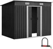 [GIANTZ] Garden Shed 2.38x1.31m Storage Box, Greenhouse Home Outdoor Workshop Shelter Tool Shade House, Sloped Flat Roof Double Sliding Doors Corrosion Resistant