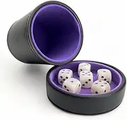 Luck Lab Leather Dice Cup with Lid Including 5 Dice - Purple Velvet Interior for Quiet Shaking - Use for Liars Dice Farkle Yahtzee Board Games, Black