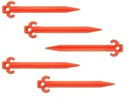 5 pack 10 inch NYLON tent stakes pegs bright orange hook eye ADAMS made in USA