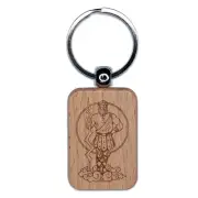 Zeus Greek God of Thunder Engraved Wood Rectangle Keychain Tag Charm
