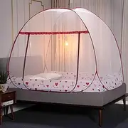 Travel Mosquito Net for Bed Net Double Bed Canopy for Double Bed Bedroom Bed Curtains Frame Draperies Foldable Bed Canopies Drapes Thick Dense Curtain Yarn Steel Wire Frame (150X200cm,Red)