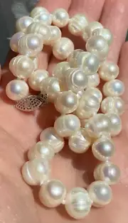Circled Baroque Pearl Necklace Sterling Silver Fish Hook Clasp 18" with Earrings