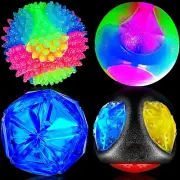 4 LED Flashing Spiny Dog Balls - Glow in the Dark Squeaky Toy for Pets