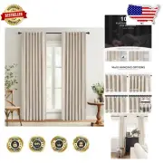 Elegant 100% Blackout Curtains Set, 96” Linen Drapes, Thermal Insulated, Cream