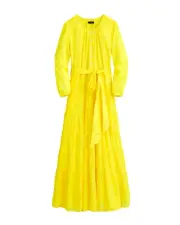 NWT J.Crew Belted Button-up Maxi in Bitter Lemon Yellow Tiered Cotton Dress XS