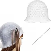 1 Piece Highlight Hair Cap with Highlight Needle, Silicone Highlight Cap Set, Silicone Highlight Cap with Holes, Highlight Cap Reusable for Professional Salon and Home Hair Dyeing