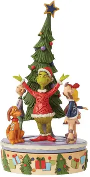 Grinch by Jim Shore Christmas Tree with Grinch Characters on Manual Rotating Base