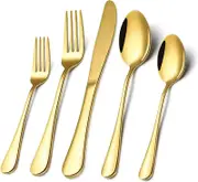 Gold 410 Stainless Steel Cutlery Set - Western Steak Knife, Fork & Spoon Set, 6 Set/30-Piece Dinnerware Set