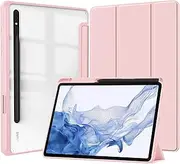[QINOUK] Case for Samsung Galaxy Tab S9 Ultra, [Stand Function] Soft TPU Smart Case with Auto Sleep Wake, Clear Acrylic Anti-Scratch Case for Samsung Galaxy Tab S9 Ultra Pink