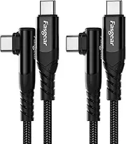 [Fasgear] USB C to USB C Cable - 2 Pack 1m 60W USB 2.0 Type C Charger Fast Charging Braided Right Angle Compatible for Galaxy S22 S21 Mac-Book i-Pad Pro i-Pad Air (3ft, Black)