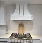 White Stainless Steel Custom Range Vent Hood kitchen Canopy with Brass Bands