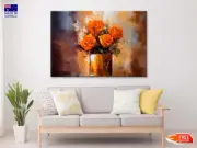 Gold Roses Vase Abstract Wall Canvas Home Decor Australian Made Quality