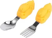 CRILSTYLEO Child Utensils Set Toddler Cutlery 2-in-1 Spoon Fork Boys and Girls Tableware Soft Handle Rounded Spoon