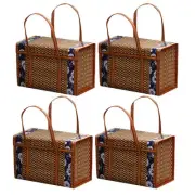 4X Picnic Woven Basket Wicker Storage Bag Handle Folded Fruit Shopping Food5016