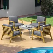 Livsip Outdoor Lounge Set 5PCS Patio Furniture Sets 70cm Grey Coffee Side Table