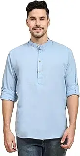 [SKAVIJ] Men's Cotton Kurta Long Sleeve Casual Henley Shirt