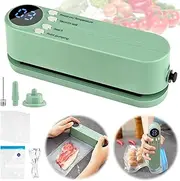 Mini Vacuum Sealer for Food, 3 in 1 Cordless Rechargeable Food Sealer for Dry/Moist Food Storage with 4 Snack Bags, Heat Sealer for Chip Bags, Inflation Pump for Balls/Swim Ring - Green