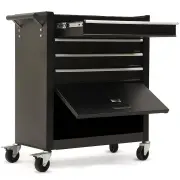 BULLET Pro 4 Drawer Tool Box Cabinet Trolley Storage, with 1-Door Toolbox Garage Organiser Set, Black