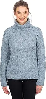[SAOL] 100% Super Soft Merino Wool Irish Cable Knit Turtleneck Women Sweater