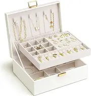 Vlando 2 Layer Jewelry Box Large Jewelry Organizer for Women Removable Jewelery Tray for Necklace Earrings Rings Bracelets Jewelry Boxes for Women Gift (White)