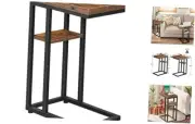HOOBRO Foldable End Table, C Shaped Side Table with Storage Shelf, Small Snack