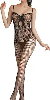 [ansileka] Women's Lace Lingerie, Mesh Bodysuit, Fishnet Bodystocking, One Size, Black