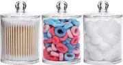 3 Pack Cotton Swab Ball Pad Holder, 12 Oz Qtip Apothecary Jar Clear Makeup Organizer, Bathroom Containers Dispenser