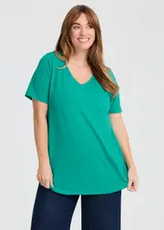 [Virtuelle] Taking Shape Good Earth Australian Cotton V-neck T-shirt Size 26 in Jade - Plus Size Women's Clothing Jade