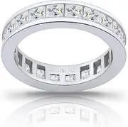 [Hoops & Loops] Sterling Silver Cubic Zirconia Princess-Cut 3mm Channel Set Polished Eternity Band Ring