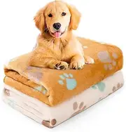 2-Pack Dogs & Cat Blanket Super Soft Flannel Pet Blanket Cute Paw Print Soft and Comfortable Protect Furniture Throw Blankets White,Camel