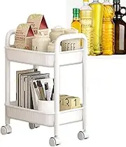 Rolling Kitchen Cart, Waterproof 2-Tier Utility Trolley, Anti-Slip Shelf for Skin Care, Sauce Bottles, Small Storage Solution for Room, Bathroom, Quick Drying, 14.57x10.63x19.49in