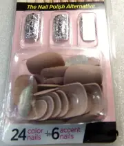 IMPRESS NAILS Matte Taupe Brown with Silver Glitter Accents PRESS ON SHORT