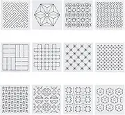 FREEBLOSS 12Pcs 5.5 * 5.5inch Plastic Sashiko Stencils Drawing Stencils Embroidery Patterns 12 Different Geometric Stencils for Embroidery Sashiko Templates for Hand Quilting