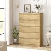 Merryluk Tallboy 5 Chest of Drawers with Dresser Clothes Storage Cabinet Organizer Lowboy Bedside Table Bedroom Furniture Home Living Room Hallway Entryway Kitchen