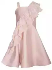 NWT Bonnie Jean Girls 7 Pink Blush Mikado Ruffle Special Occasion Dress