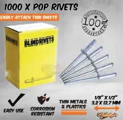 1000 x Aluminum Pop Blind Rivet 1/8" x 1/2" Stem and Shell 3.2mm x 12.7mm box