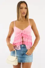 Pink Singlet Top Lace - Size 16XL, Women's Singlet