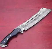 18'' Tapanga Machete - Damascus Steel Blade, Hunting With Sheath, Fixed blade