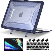 Batianda Protective Case for Previous MacBook Pro 16 inch 2019 Release A2141 Model with Touch Bar, Heavy Duty Honeycomb Hard Shell with Slim TPU Bumper and Fold Kickstand & Keyboard Cover, Navy Blue