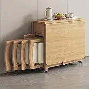Solid Wood Dining Table Set with Drop Leaf and 4 Chairs Extendable Table for Kitchen Dining Room Living Room and Restaurant 1.4m Beige