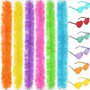 [LACGO] 6PCS Feather Boas with 6PCS Frameless Sunglasses, Artificial Fluffy Boas Fancy Dress for Girls Women, Multipack Feather Boas Heart Sunglasses for Party Favor Carnival Halloween (12PCS)