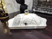 Halloween Spider Web Covered Ceramic Butter Dish Kitchen Decor